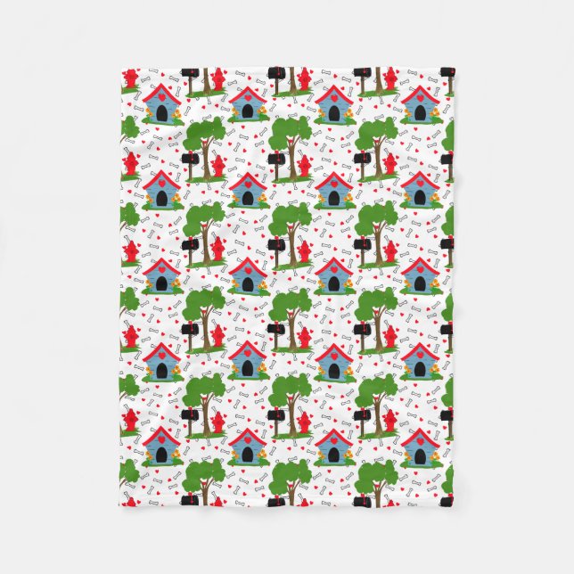 Cobertor De Velo Fido Dog House Hearts Bones (Frente)