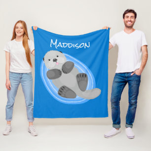 Cobertor De Velo Figura de desenho animado azul-lontra do mar feliz