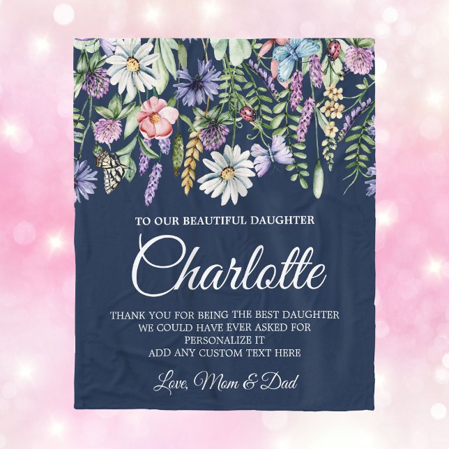 Cobertor De Velo Filha Flores Selvagens Mensagem Personalizada (Daughter Wildflowers Personalized Message Fleece Blanket
)