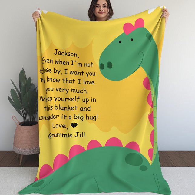 Cobertor De Velo Filhos de Dinossauro Bonitos em Aberto com Mensage (Cute Dinosaur Kids Blanket with Custom Message)