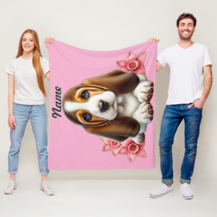 Cobertor De Velo Filhote de Basset Hound Personalizado Com Flores