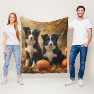 Cobertor De Velo Filhote de Border Collie Outono Delícia Abóbora