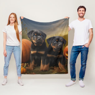 Cobertor De Velo Filhote de Rottweiler Delícia de Outono Abóbora