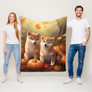 Cobertor De Velo Filhote de Shiba Inu Delícia de Outono Abóbora