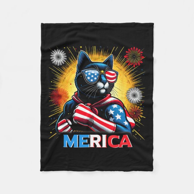 Cobertor De Velo Fireworks Nos Flag Patriótico Black Cat (Frente)