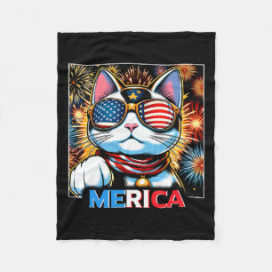 Cobertor De Velo Fireworks Patriótico Maneki Neko Cat Merica