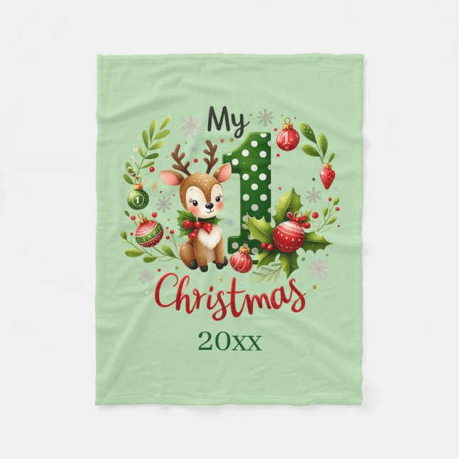 Cobertor De Velo First Christmas add year baby Fleece Blanket (Frente)