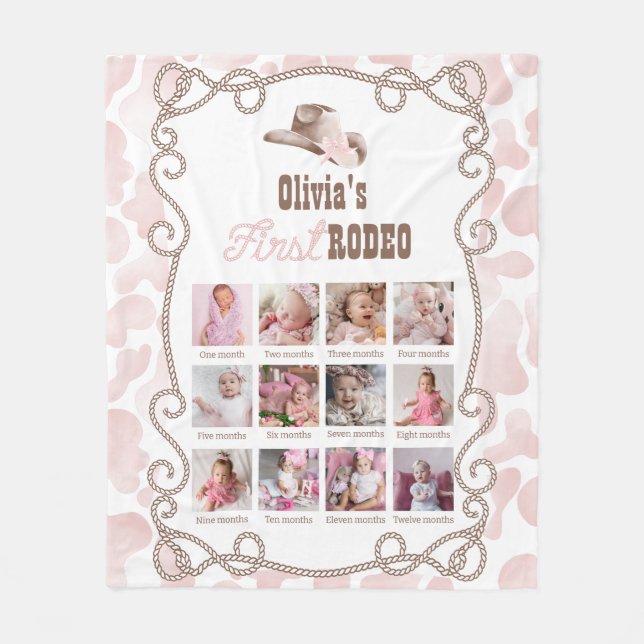 Cobertor De Velo First Rodeo 1st Birthday Dusty Pink Photo Sign (Frente)