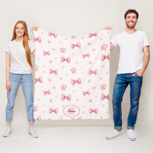 Cobertor De Velo Fita Rosa, Coração e Padrão de Impressão de Pata -