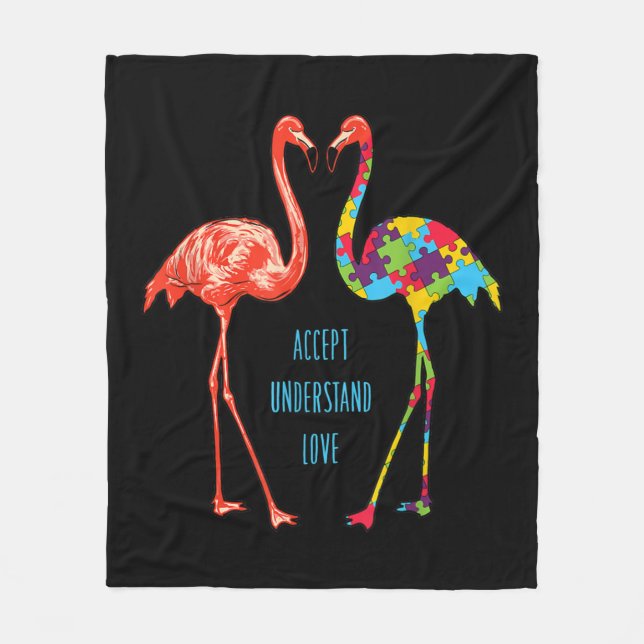 Cobertor De Velo Flamingo | Aceitar Autismo Do Amor Flamingo (Frente)