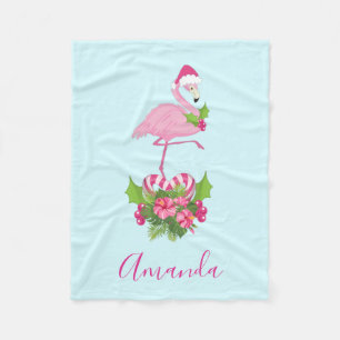 Cobertor De Velo Flamingo cor-de-rosa no Papai Noel com Buquê de C
