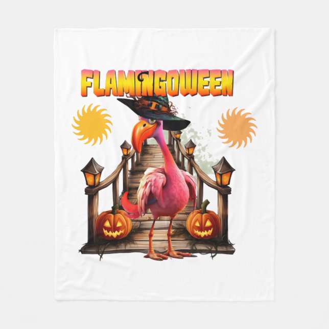 Cobertor De Velo Flamingo Halloween (Frente)