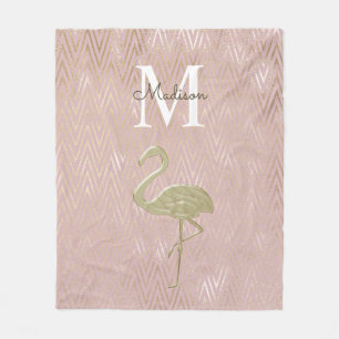 Cobertor De Velo Flamingo Monograma Dourado Rosa Elegante