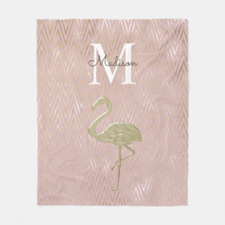 Cobertor De Velo Flamingo Monograma Dourado Rosa Elegante