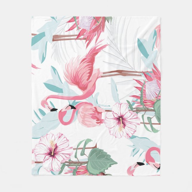 Cobertor De Velo Flamingo Rosa: Flores Exóticas Sem Olhos. (Frente)