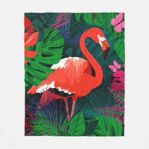 Cobertor De Velo Flamingo rosa. Folhas tropicais, borboleta rosa,