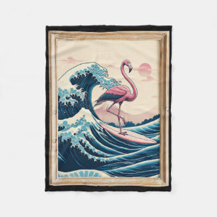 Cobertor De Velo Flamingo Rosa Onda Grande Japonesa Surfista - B Di