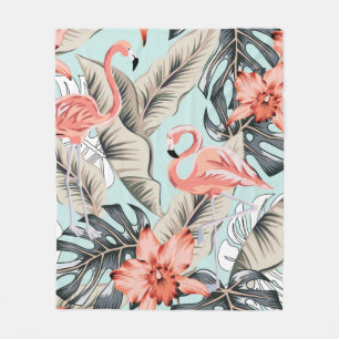 Cobertor De Velo Flamingo rosa tropical com flores de orquídeas e 