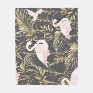 Cobertor De Velo Flamingos & Dourados: Elegância Tropical Rosa.