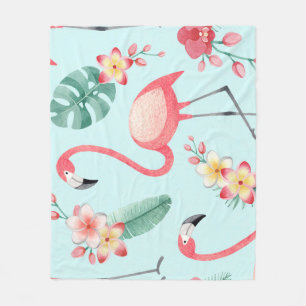 Cobertor De Velo Flamingos Flores Tropicais Padrão de Aquarela