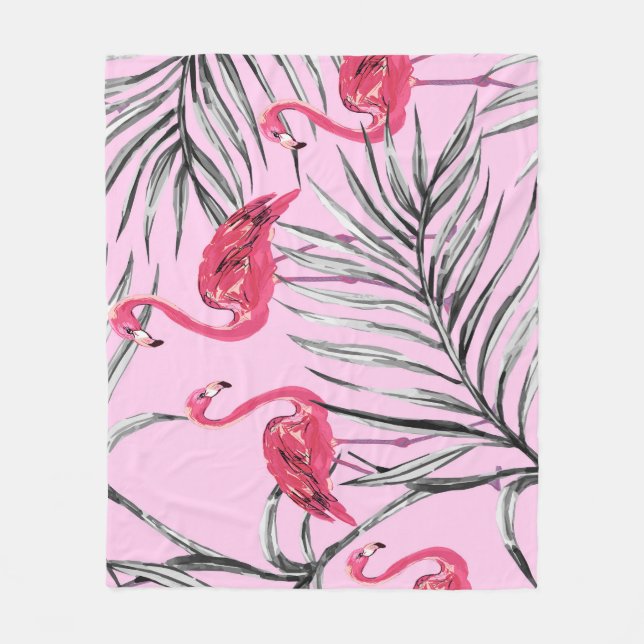 Cobertor De Velo Flamingos, padrão de vinheta de aquarela tropical. (Frente)