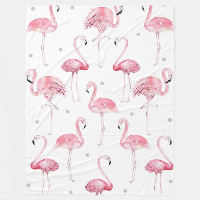 Cobertor De Velo Flamingos Rosa Padrão de Pontos Cinzas (Frente)