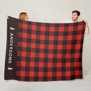 Cobertor De Velo Flannel Rustic Red and Black Holiday Personalizado
