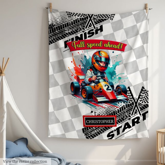 Cobertor De Velo Fledy Little Boy Racing Fórmula 1 Blanket (Cute watercolor Formula 1 racing blanket, perfect boy birthday gift.)