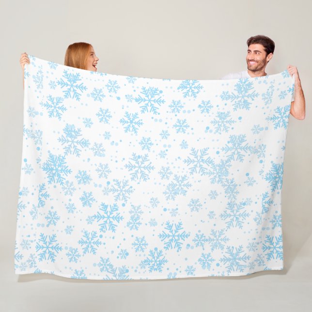 Cobertor De Velo Fleece Blanket, Falling Blue Snowflakes (In Situ)