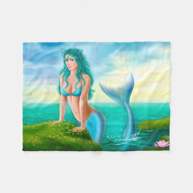 Cobertor De Velo Fleece Blanket, uma bela sereia fantasiosa no mar (Frente (Horizontal))