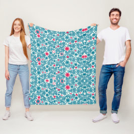 Cobertor De Velo Fleece de cor azul em estilo vintage com padrão bo
