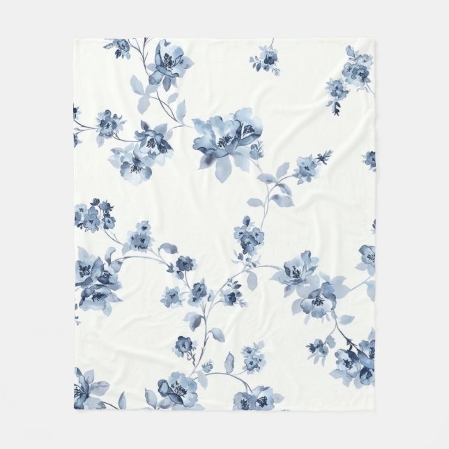 Cobertor De Velo Fleecedecke mit blauem Blumem-Print (Frente)