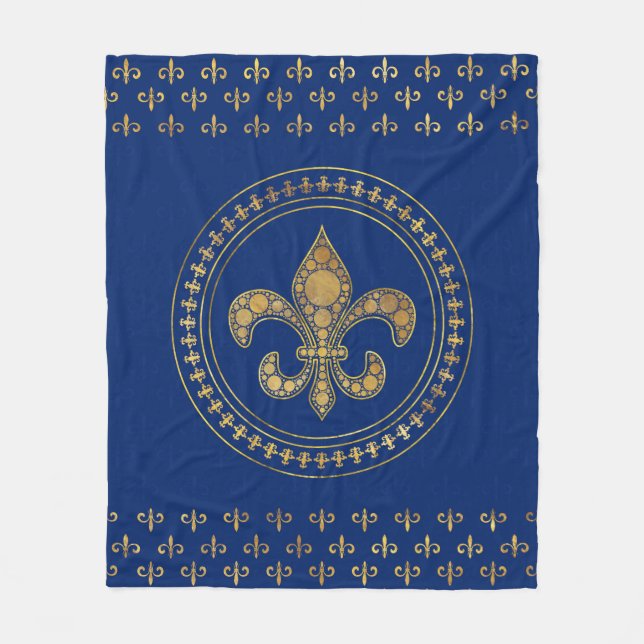 Cobertor De Velo Fleur-de-lis - Azul Dourado e Real (Frente)
