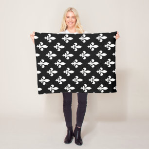 Cobertor De Velo Fleur de Lis Pattern, Royal French, branco a preto