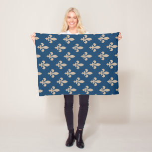 Cobertor De Velo Fleur de Lis Pattern, Royal French, Cream on Blue