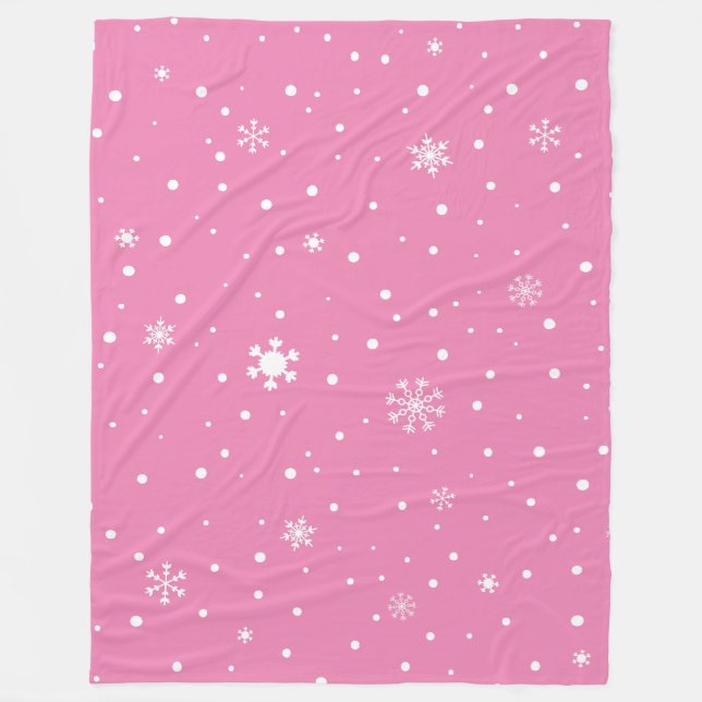 Cobertor De Velo Floco de neve de Natal Rosa e Bolinhas Branca (Frente)