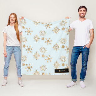 Cobertor De Velo Floco de neve Dourado no padrão de Natal Azul e Fr
