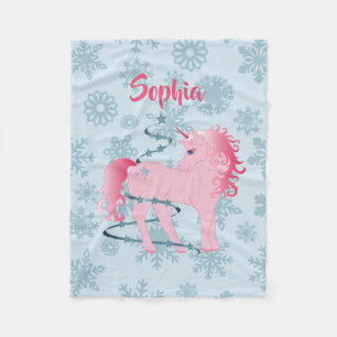 Cobertor De Velo Floco de neve personalizado de Natal Unicorn Rosa