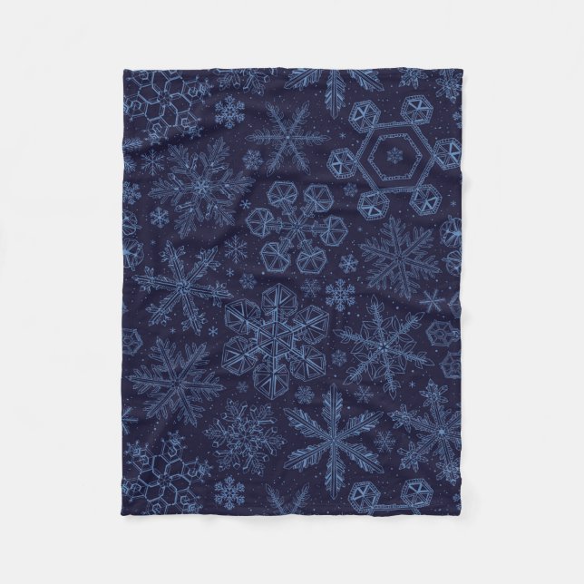 Cobertor De Velo Flocos de neve azuis em azul (Frente)