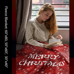 Cobertor De Velo Flocos de neve brancos Flocos de fundo vermelhos F