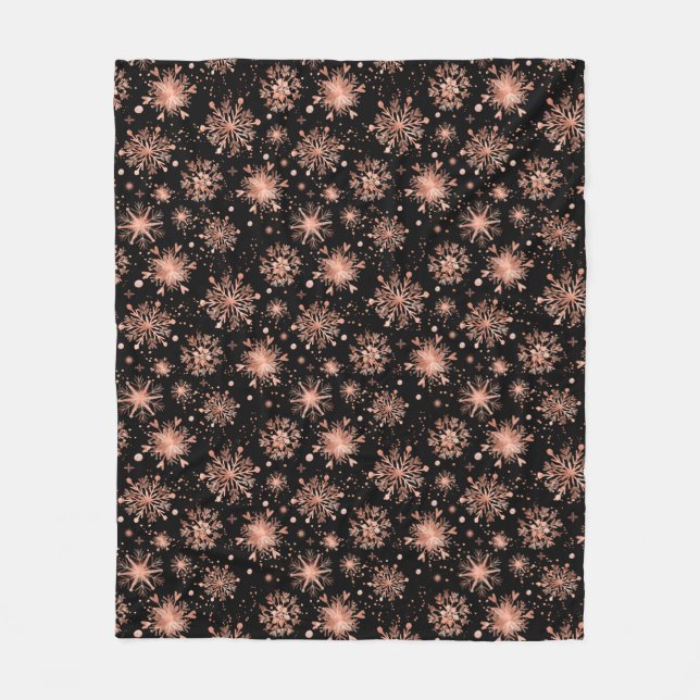 Cobertor De Velo Flocos de neve Dourados de inverno rosa a preto (Frente)