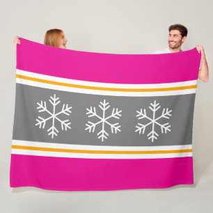 Cobertor De Velo Flocos de Neve Festivos Rosa Cinza Amarelo Branco