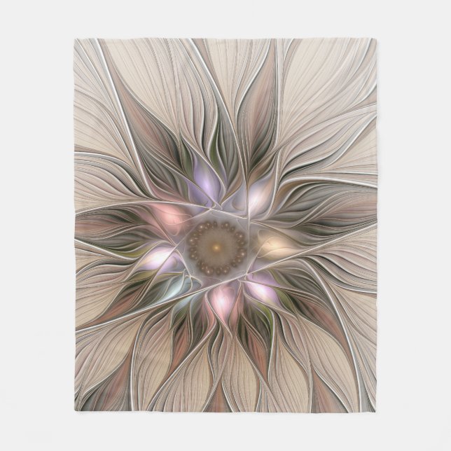 Cobertor De Velo Flor Abstracta Alegre Bege Marrom Fractal Floral (Frente)