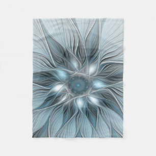 Cobertor De Velo Flor Abstrata Alegre Azul Cinza Fractal Floral