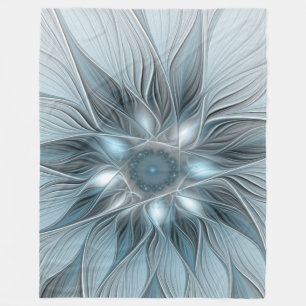 Cobertor De Velo Flor Abstrata Alegre Azul Cinza Fractal Floral