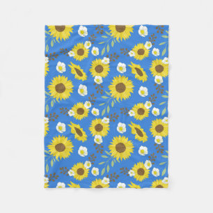 Cobertor De Velo Flor Amarelo Azul-Girassol Flor de Fundo
