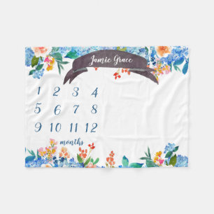 Cobertor De Velo Flor Azul Mensal Milestone Baby Girl Blanket