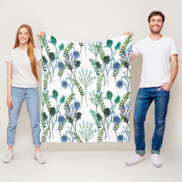Cobertor De Velo Flor de Água Azul Verde em Aquarela 