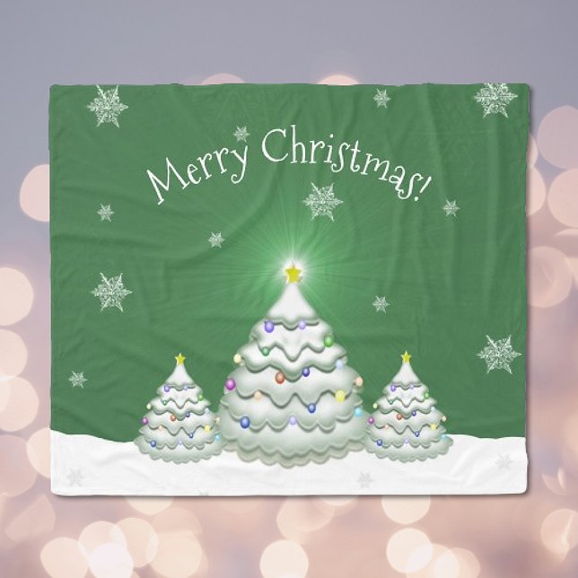 Cobertor De Velo Flor de Árvore de Natal Verde (Green Christmas Tree Fleece Blanket)