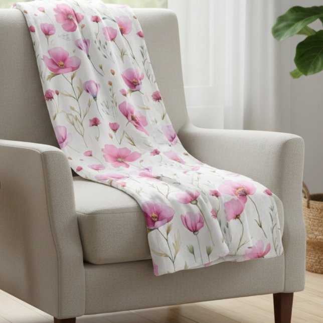 Cobertor De Velo Flor de Campo em Aquarela Rosa (Criador carregado)